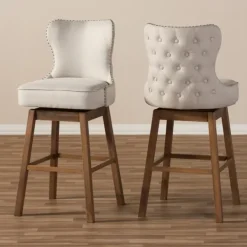 Bar Stools & Counter Height Stools-Kirkland's Home Beige Button Tufted Swivel Bar Stools, Set Of 2 Ivory