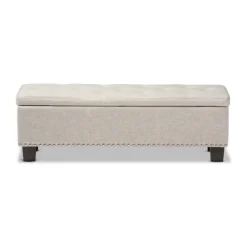 Benches & Ottomans-Kirkland's Home Beige Button-Tufted Upholstered Storage Bench Tan