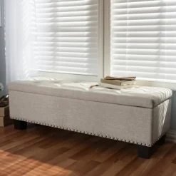 Benches & Ottomans-Kirkland's Home Beige Button-Tufted Upholstered Storage Bench Tan