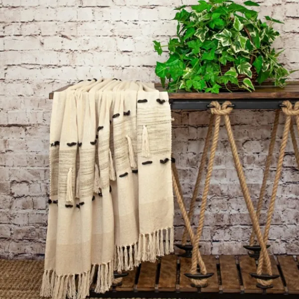 Blankets & Throws-Kirkland's Home Beige Chunky Stitch Cotton Throw Tan