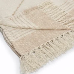 Blankets & Throws-Kirkland's Home Beige Cotton Diamond Geometric Fringe Throw Tan