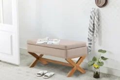 Benches & Ottomans-Kirkland's Home Beige Crossed Storage Ottoman Tan