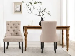 Dining Chairs-Kirkland's Home Beige Hourglass Tufted Dining Chairs, Set Of 2 Tan