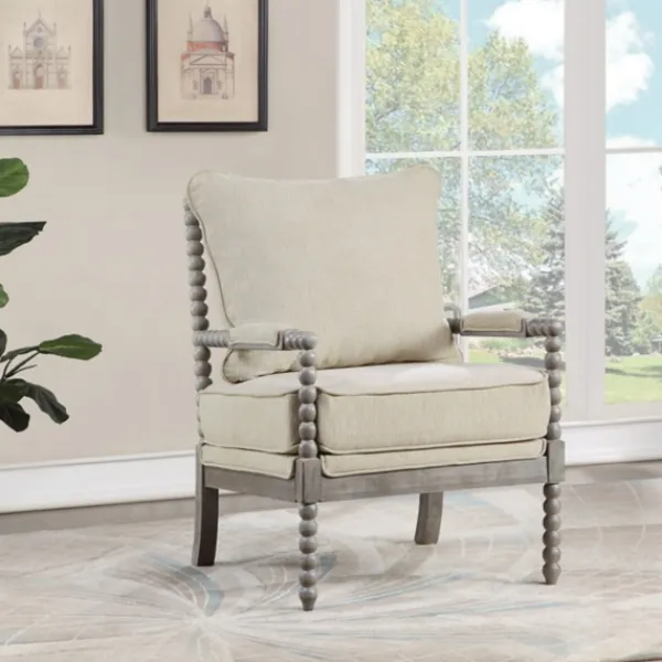 Accent Chairs-Kirkland's Home Beige Liam Turned Leg Accent Chair Ivory