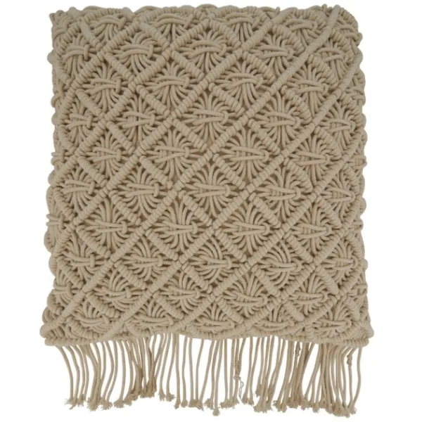 Blankets & Throws-Kirkland's Home Beige Macrame Design Throw Pillow Tan