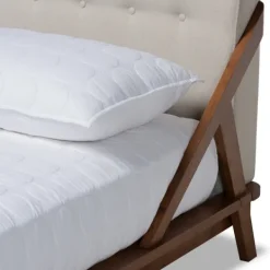 Beds & Headboards-Kirkland's Home Beige Tufted And Natural Walnut Full Platform Bed Tan