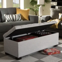 Benches & Ottomans-Kirkland's Home Beige Tufted Contemporary Storage Bench Tan/Gray