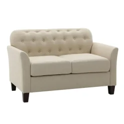 Sofas & Loveseats-Kirkland's Home Beige Upholstered Button Tufted Loveseat Tan