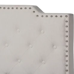 Beds & Headboards-Kirkland's Home Beige Upholstered Button Tufted King Panel Bed Ivory