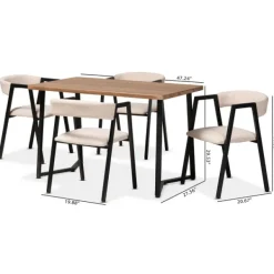 Dining Tables-Kirkland's Home Beige Upholstered Metal Frame 5-Pc. Dining Set Tan