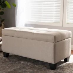 Benches & Ottomans-Kirkland's Home Beige Upholstered Storage Ottoman Tan
