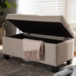 Benches & Ottomans-Kirkland's Home Beige Upholstered Storage Ottoman Tan