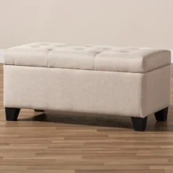Benches & Ottomans-Kirkland's Home Beige Upholstered Storage Ottoman Tan