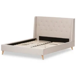Beds & Headboards-Kirkland's Home Beige Upholstered Wingback Queen Platform Bed Ivory
