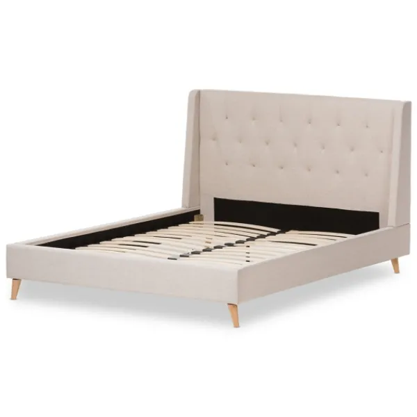 Beds & Headboards-Kirkland's Home Beige Upholstered Wingback Queen Platform Bed Ivory