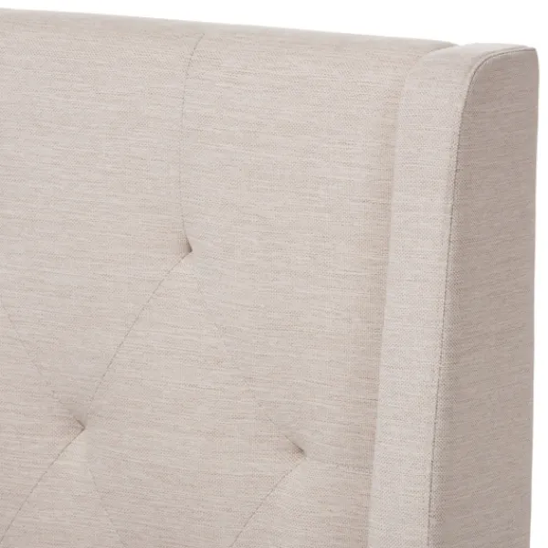 Beds & Headboards-Kirkland's Home Beige Upholstered Wingback Queen Platform Bed Ivory