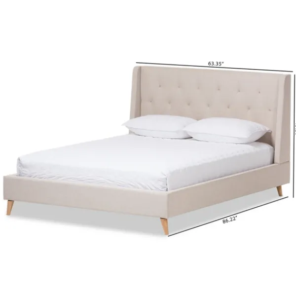 Beds & Headboards-Kirkland's Home Beige Upholstered Wingback Queen Platform Bed Ivory