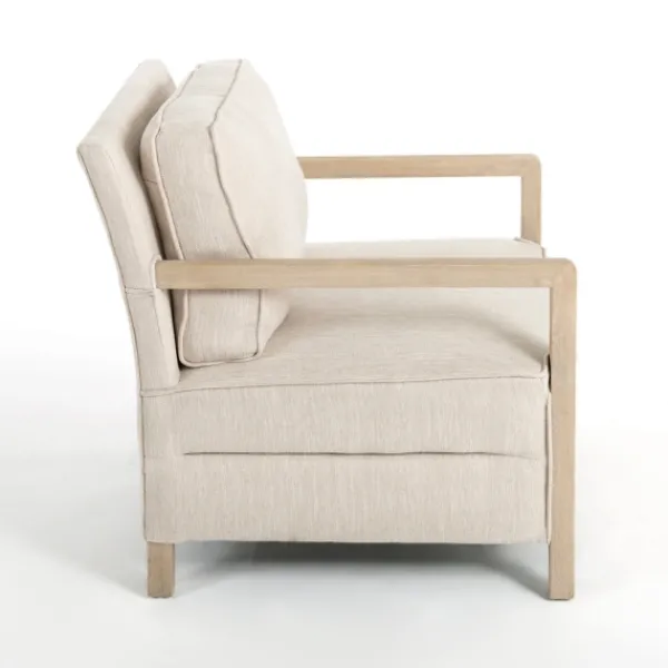 Accent Chairs-Kirkland's Home Beige Upholstered Wood Arm Accent Chair Tan