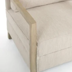 Accent Chairs-Kirkland's Home Beige Upholstered Wood Arm Accent Chair Tan