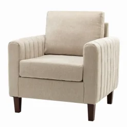 Accent Chairs-Kirkland's Home Beige Velvet Channel Stitch Accent Chair Tan