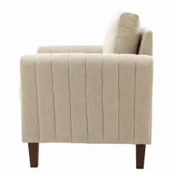 Accent Chairs-Kirkland's Home Beige Velvet Channel Stitch Accent Chair Tan