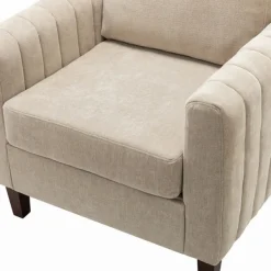 Accent Chairs-Kirkland's Home Beige Velvet Channel Stitch Accent Chair Tan