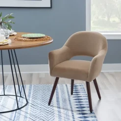 Dining Chairs-Kirkland's Home Beige Velvet Curved Open Back Dining Chair Tan