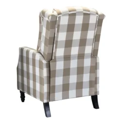 Accent Chairs-Kirkland's Home Beige Windowpane Plaid Recliner Tan/White