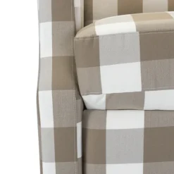 Accent Chairs-Kirkland's Home Beige Windowpane Plaid Recliner Tan/White