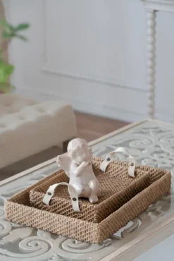 Decorative Trays-Kirkland's Home Beige Woven Cement Tray Tan