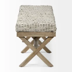 Entryway Furniture-Kirkland's Home Beige Woven Leather X-Base Bench Gray/Tan