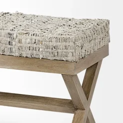 Entryway Furniture-Kirkland's Home Beige Woven Leather X-Base Bench Gray/Tan