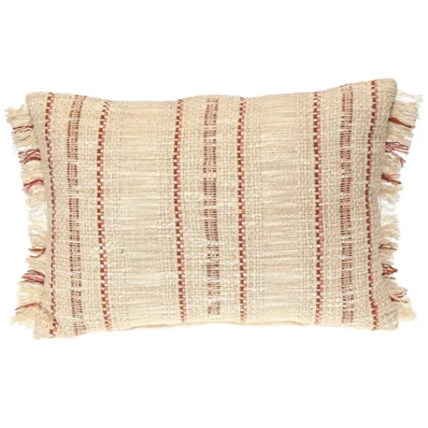 Pillows-Kirkland's Home Beige Woven Red Stripes Lumbar Pillow Tan