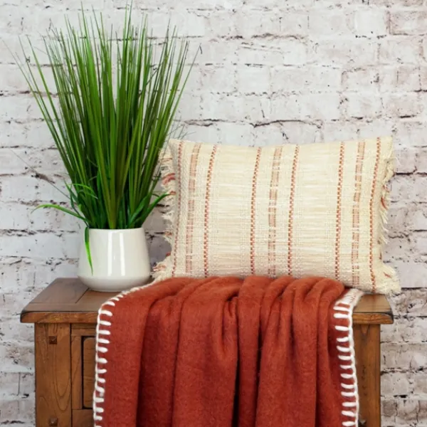 Pillows-Kirkland's Home Beige Woven Red Stripes Lumbar Pillow Tan