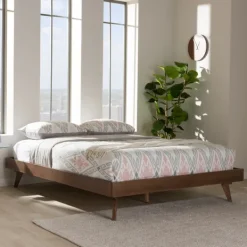 Beds & Headboards-Kirkland's Home Benjamin Walnut Tapered Leg King Bed Frame Brown