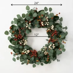 Wreaths-Kirkland's Home Berry Trio And Eucalyptus Christmas Wreath, 24 In. Green/Red/Yellow/White