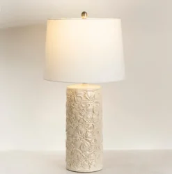 Table Lamps-Kirkland's Home Berto Glazed Floral Table Lamp Ivory