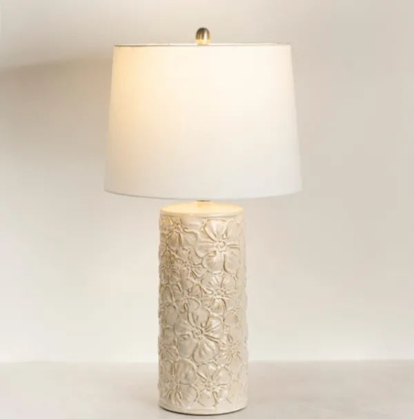 Table Lamps-Kirkland's Home Berto Glazed Floral Table Lamp Ivory