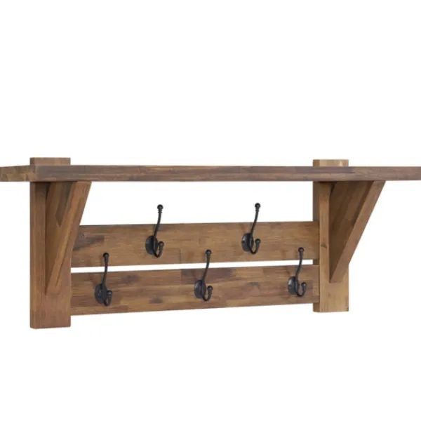 Hooks-Kirkland's Home Beth Acacia Wood Wall Shelf With Hooks