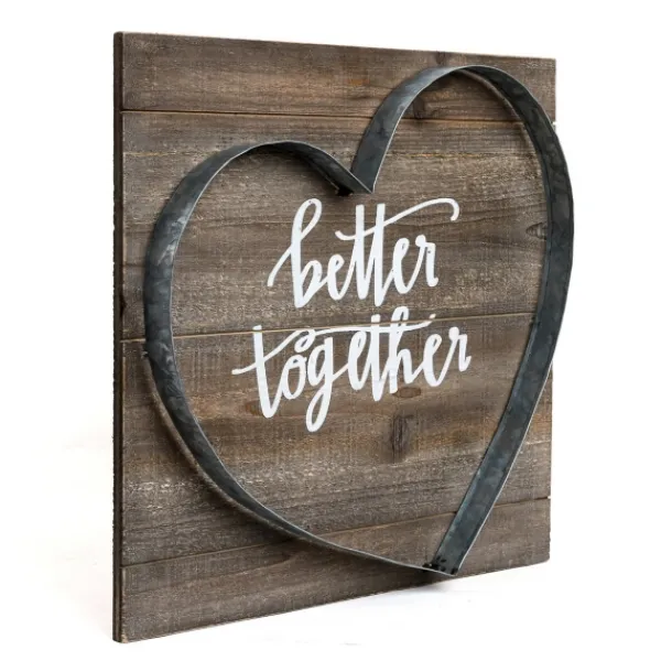 Wall Quotes & Signs-Kirkland's Home Better Together Metal And Wood Plank Wall Plaque Brown/Silver