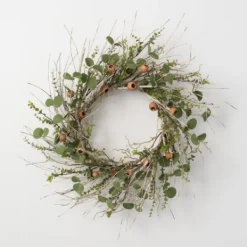 Wreaths-Kirkland's Home Birch And Eucalyptus Pod Wreath Green/Tan