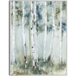 Framed Art-Kirkland's Home Birch Blue Forest Framed Canvas Art Print White/Blue/Green