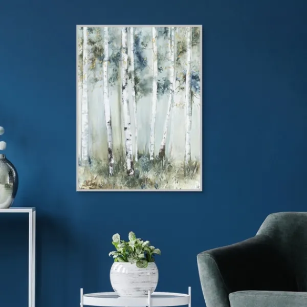 Framed Art-Kirkland's Home Birch Blue Forest Framed Canvas Art Print White/Blue/Green