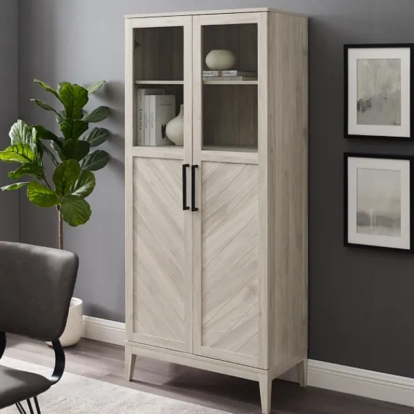 Cabinets & Sideboards-Kirkland's Home Birch Chevron Wooden Storage Cabinet Tan