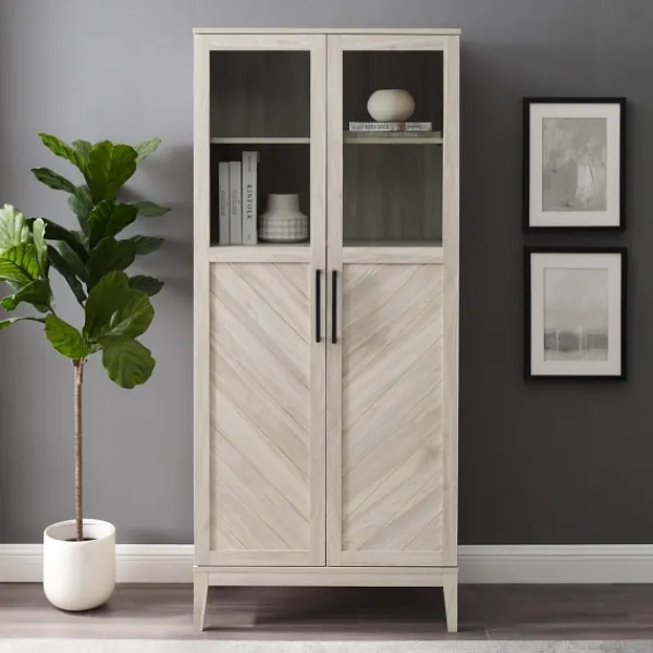 Cabinets & Sideboards-Kirkland's Home Birch Chevron Wooden Storage Cabinet Tan