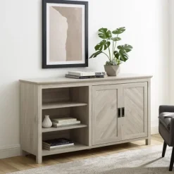 Cabinets & Sideboards-Kirkland's Home Birch 2-Door Chevron Cabinet Tan