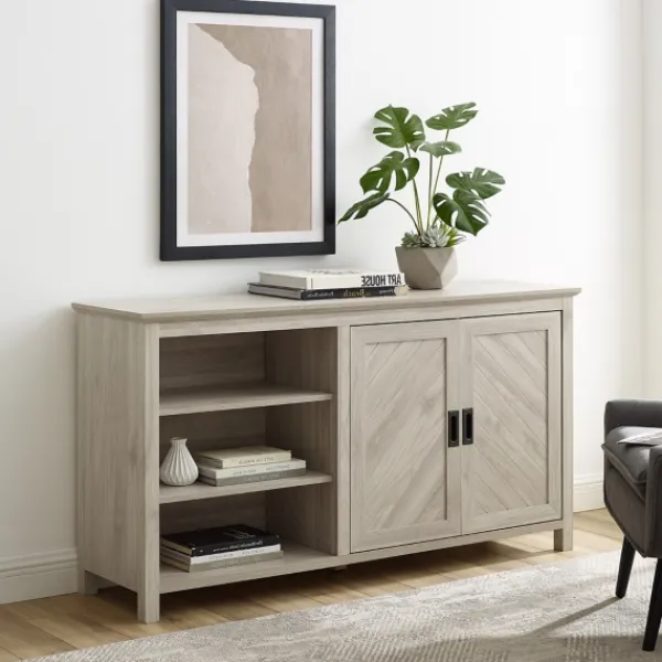 Cabinets & Sideboards-Kirkland's Home Birch 2-Door Chevron Cabinet Tan