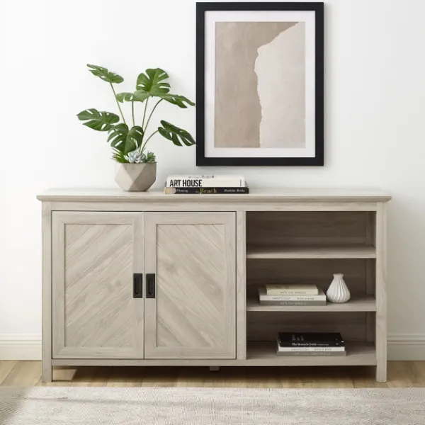 Cabinets & Sideboards-Kirkland's Home Birch 2-Door Chevron Cabinet Tan