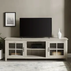 Tv Stands & Media Consoles-Kirkland's Home Birch Wood And Glass Door Tv Stand White