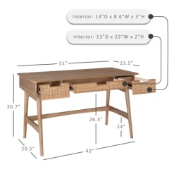 Office Furniture-Kirkland's Home Birch Wood And Rattan Desk